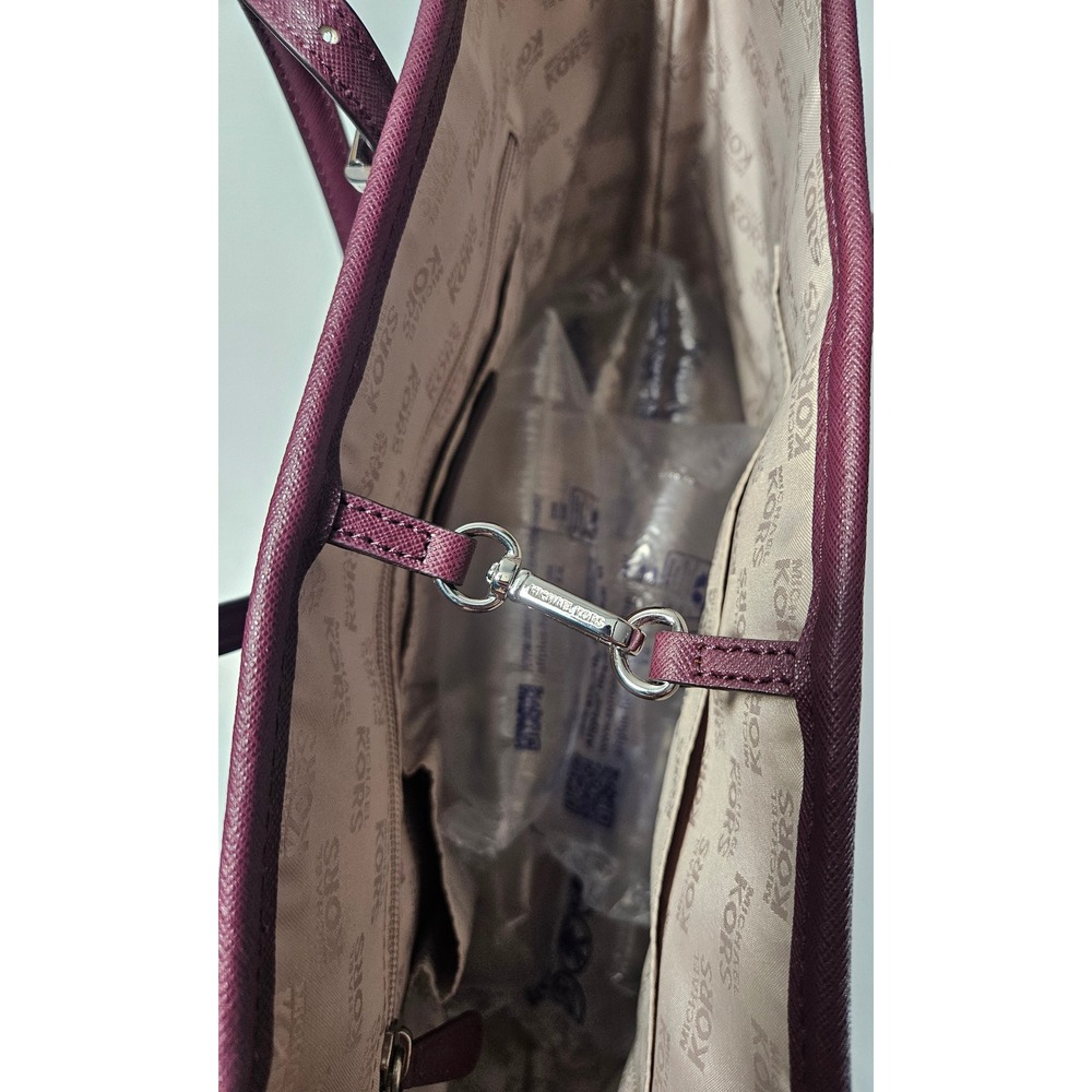 MICHAEL KORS Jet Set Travel Plum Saffiano Leather MicroStud Tote Bag Burgundy - Picture 5 of 7